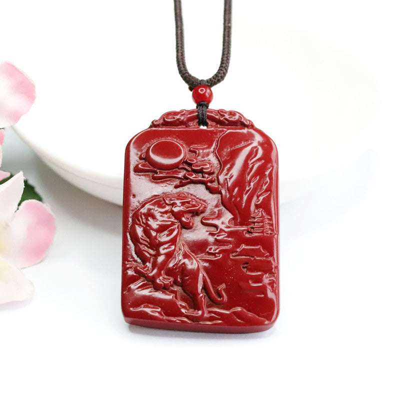 Cinnabar Pendant Rectangle Brand Tiger in The Mountain Pendant