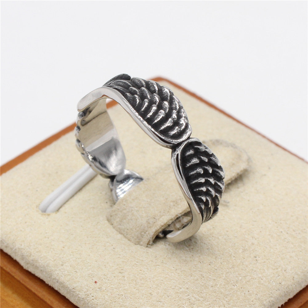 Retro Angel Feather Wings Titanium Steel Men's Ring