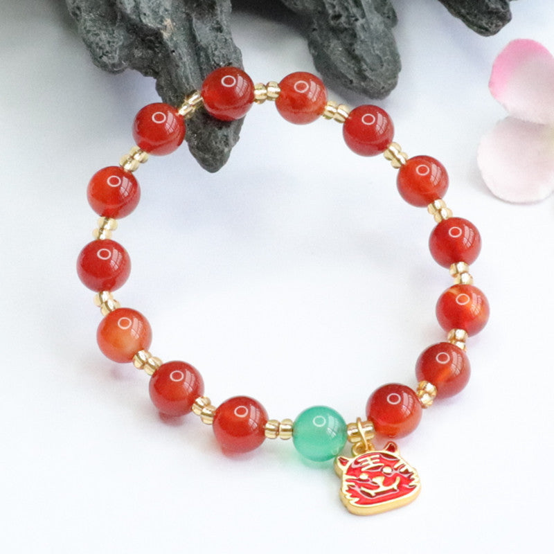 Red Agate and Chalcedony Sterling Silver Bracelet