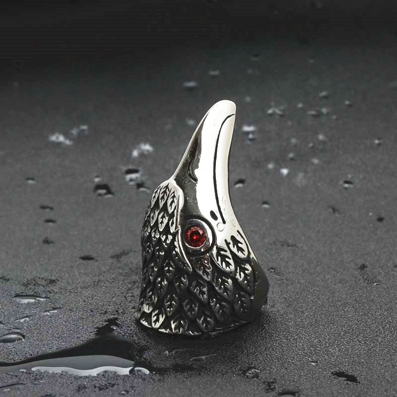 Titanium Steel Eagle Head Ring - Retro Punk Jewelry for Men