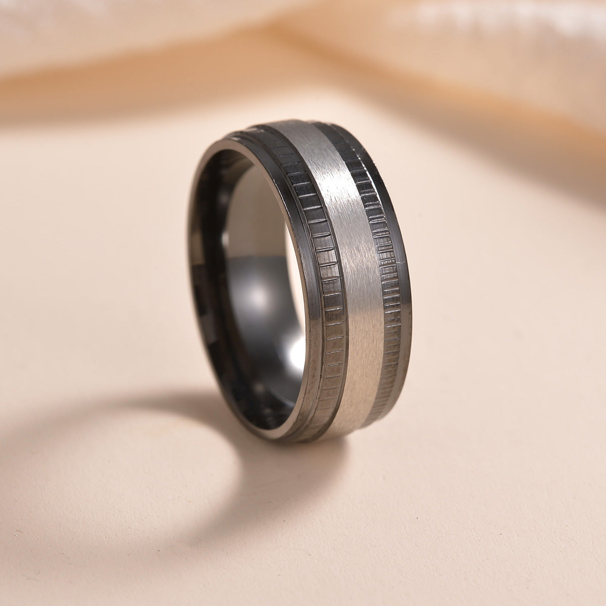 European and American Titanium Steel Ring with Embossed Design - Men's Essential Jewelry