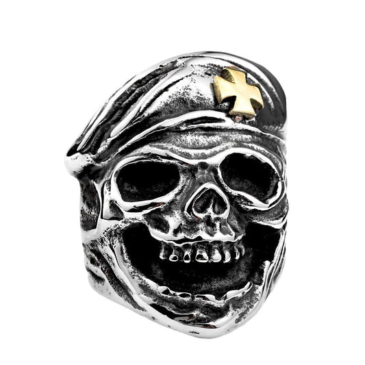 Titanium Steel Dominant Skull Ring for Men - Bold and Edgy European-American Jewelry