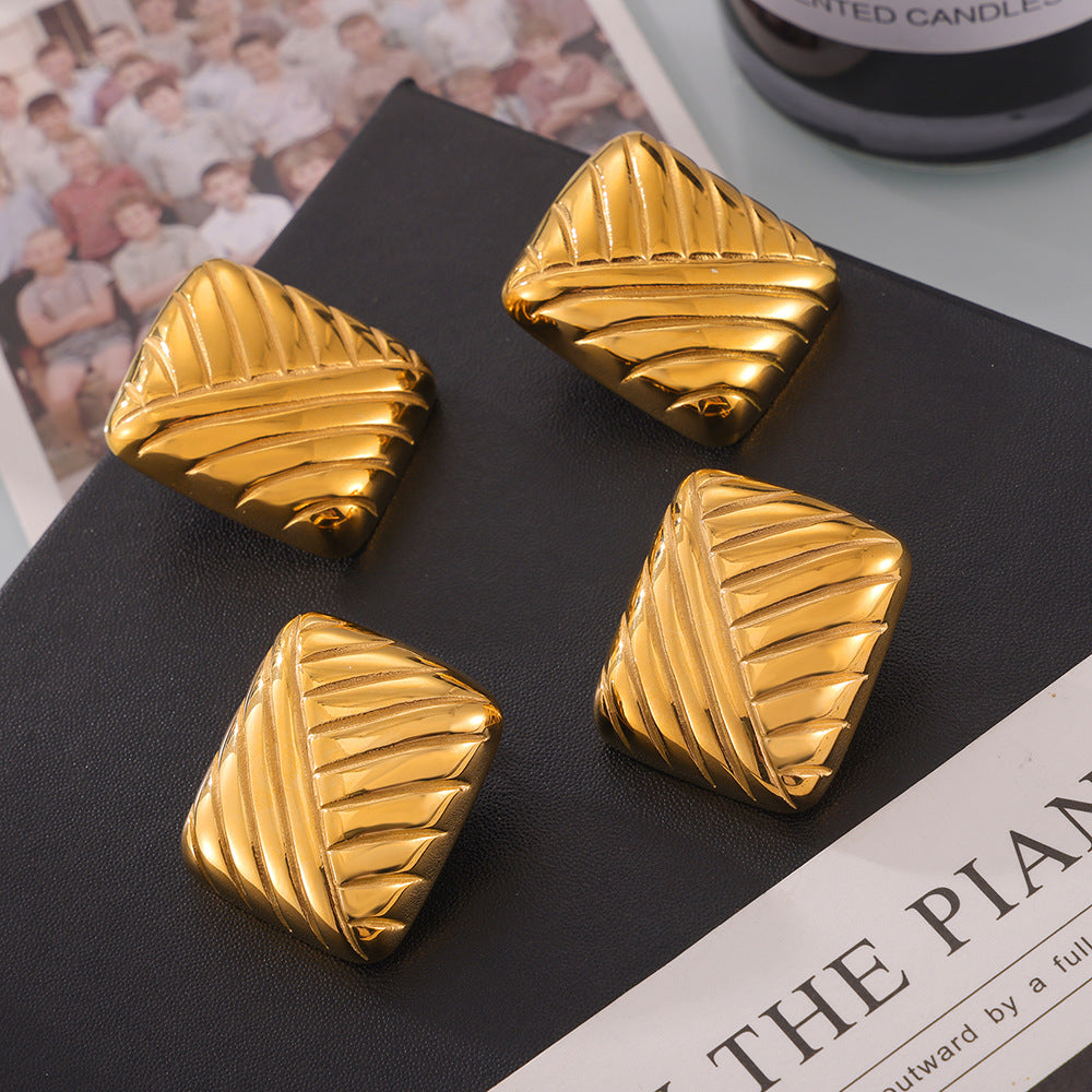 Chic Square Weave Titanium Steel Gold-Plated Earrings with a Twist