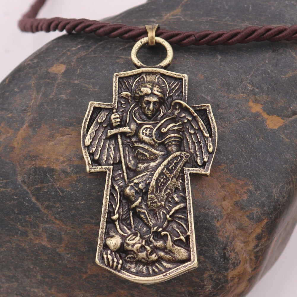 Saint Michael Archangel Alloy Necklace - European and American Style Men's Pendant from Planderful Collection