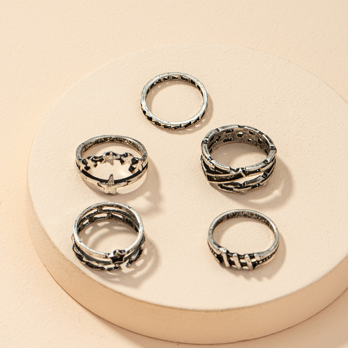 Silver Retro Ring Set with European and American Inspired Designs