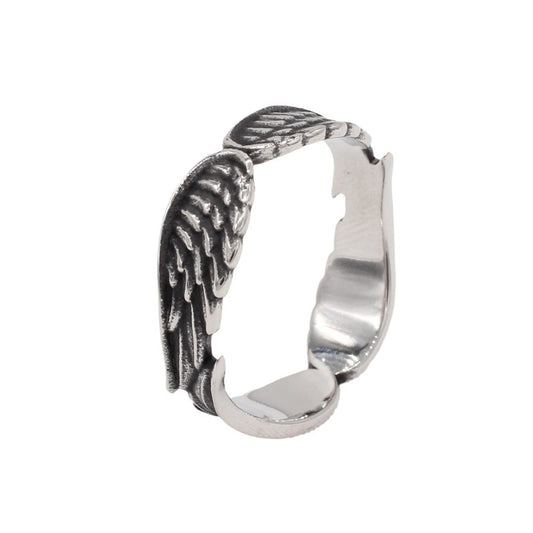 Retro Angel Feather Wings Titanium Steel Men's Ring