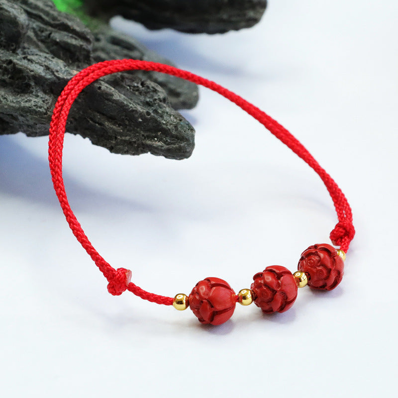 Cinnabar Lotus Bead Sterling Silver Hand Bracelet