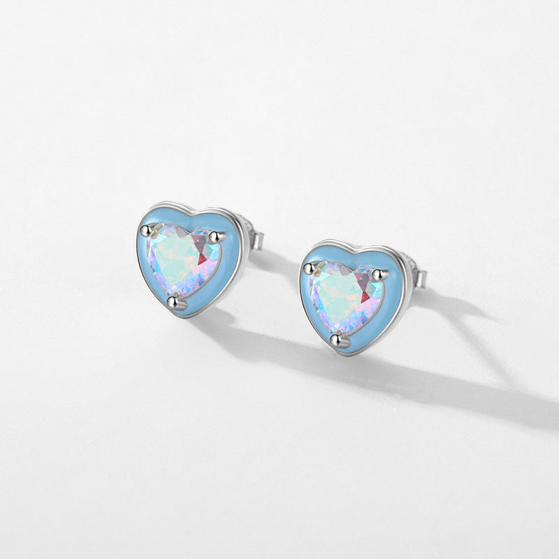 Colorful Zircon Heart-shaped Sterling Silver Earrings