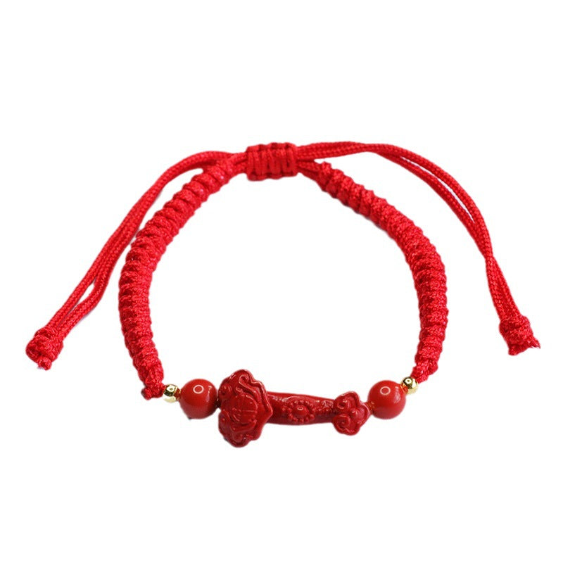 Red Cinnabar Stone Hand Rope Bracelet