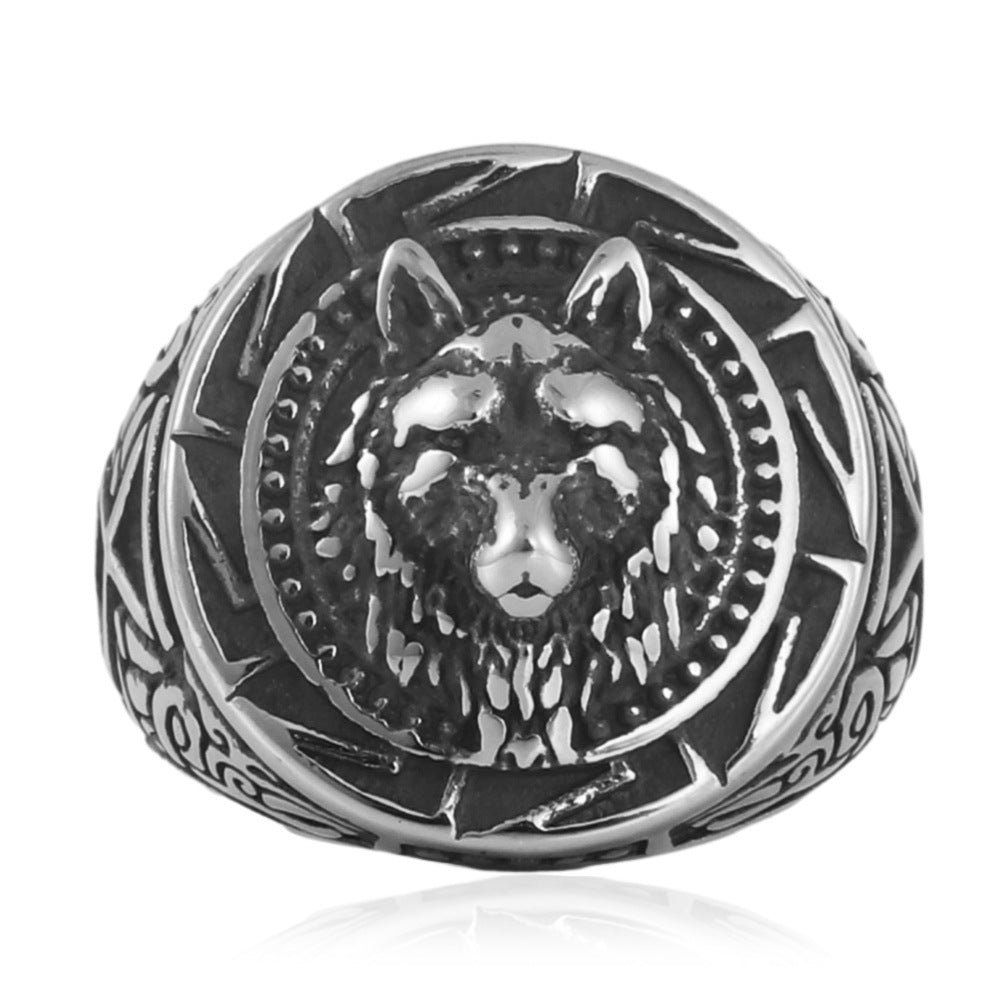 Trendy Titanium Steel Wolf Ring for Men - Punk Retro Style