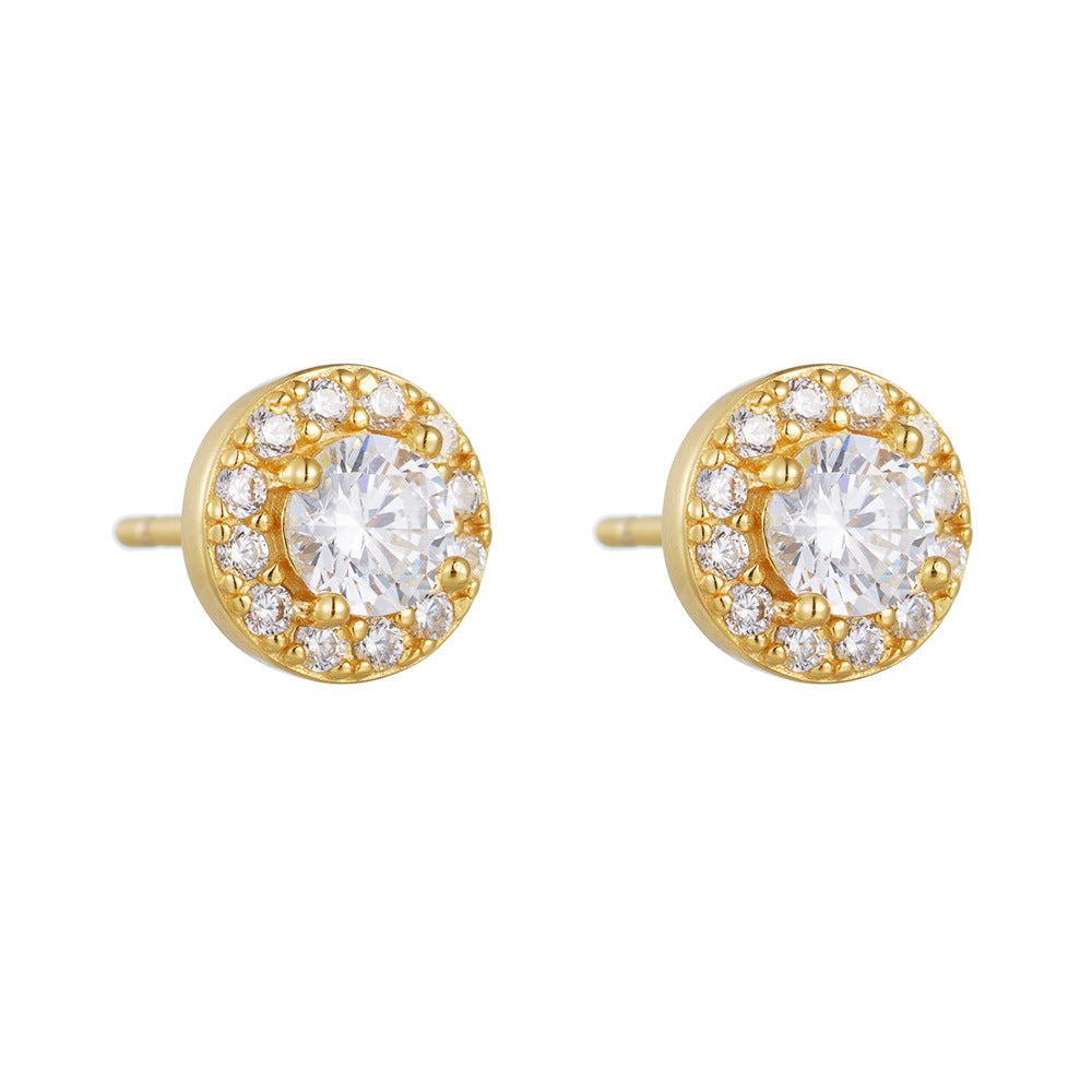 Mini Round Zircon Soleste Halo Silver Stud Earrings