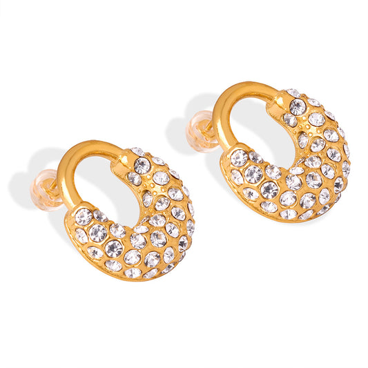 Luxurious 18K Gold Plated U-Shaped Zircon Earrings for Women