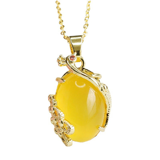 Oval Yellow Chalcedony Phoenix Pendant