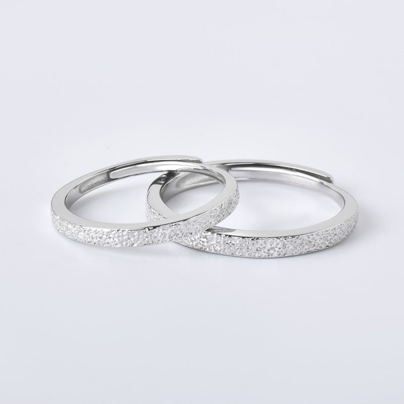 Frosted Texture Opening Sterling Silver Couple Rings