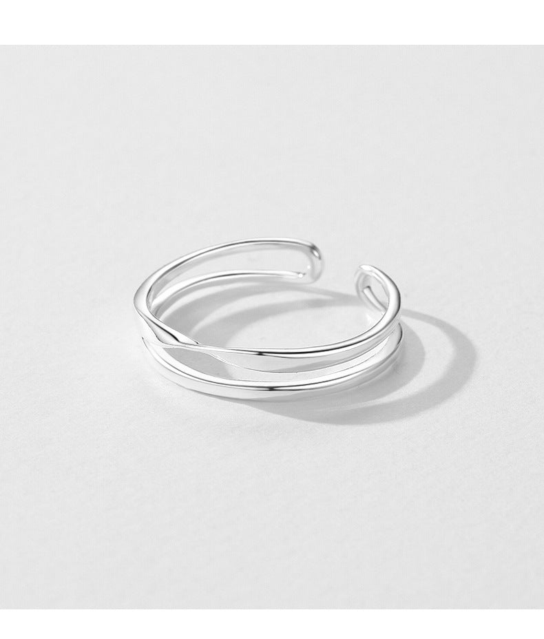 Adjustable S925 Sterling Silver Double Layer Line Ring for Women