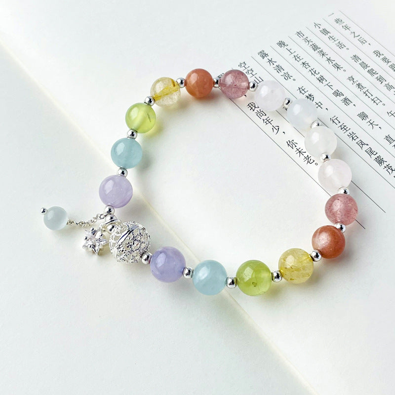 Lavender Macaron Crystal Bracelet with Amethyst Star Pendant