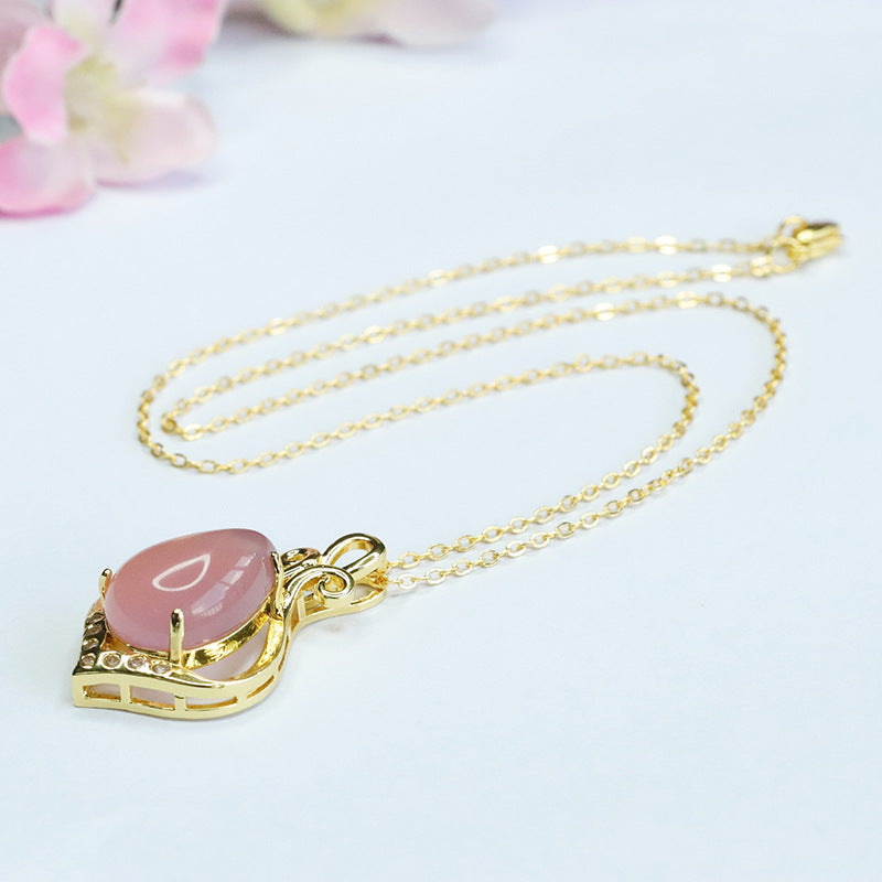 Rose Quartz Teardrop Pendant Necklace