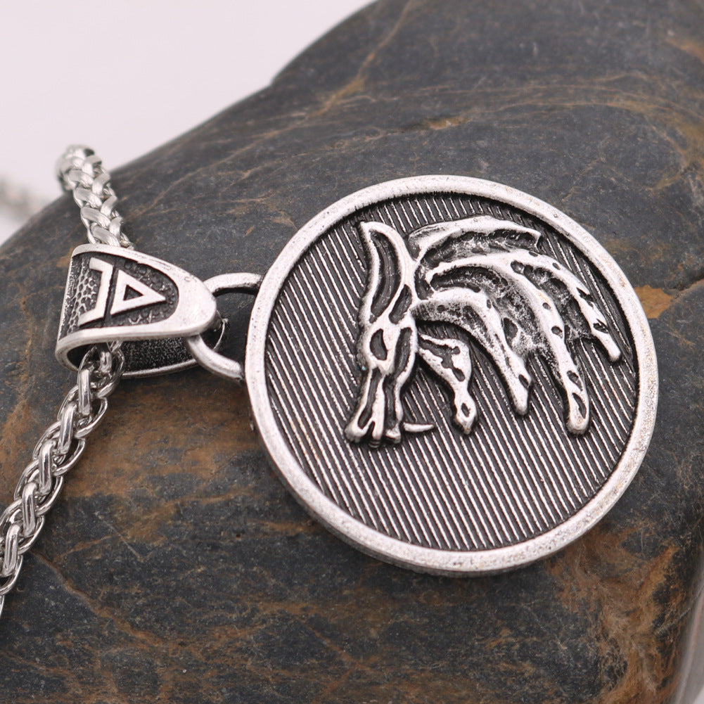 Mens' Viking Wolf Head Alloy Pendant Necklace - Nordic Legacy Collection