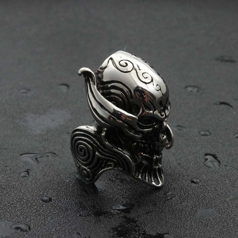 Titanium Steel Punk Skull Ring - Warrior Ghost Head Design for Men