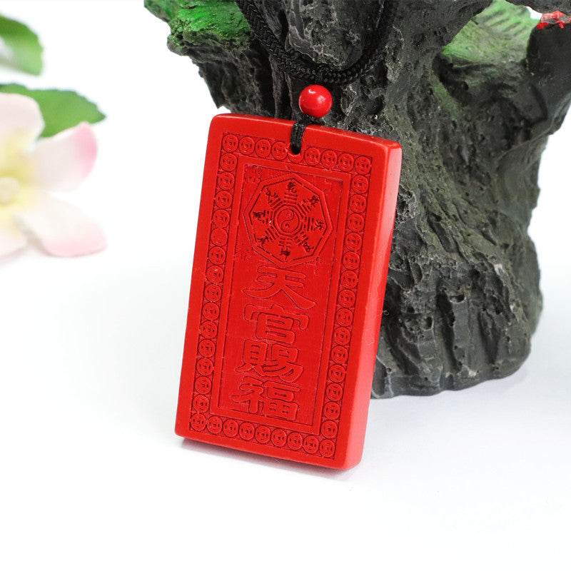 Red Sand Square Card Pendant with Cinnabar Stone