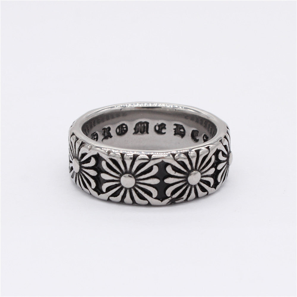 Literary Croix Flower Titanium Steel Ring for Men