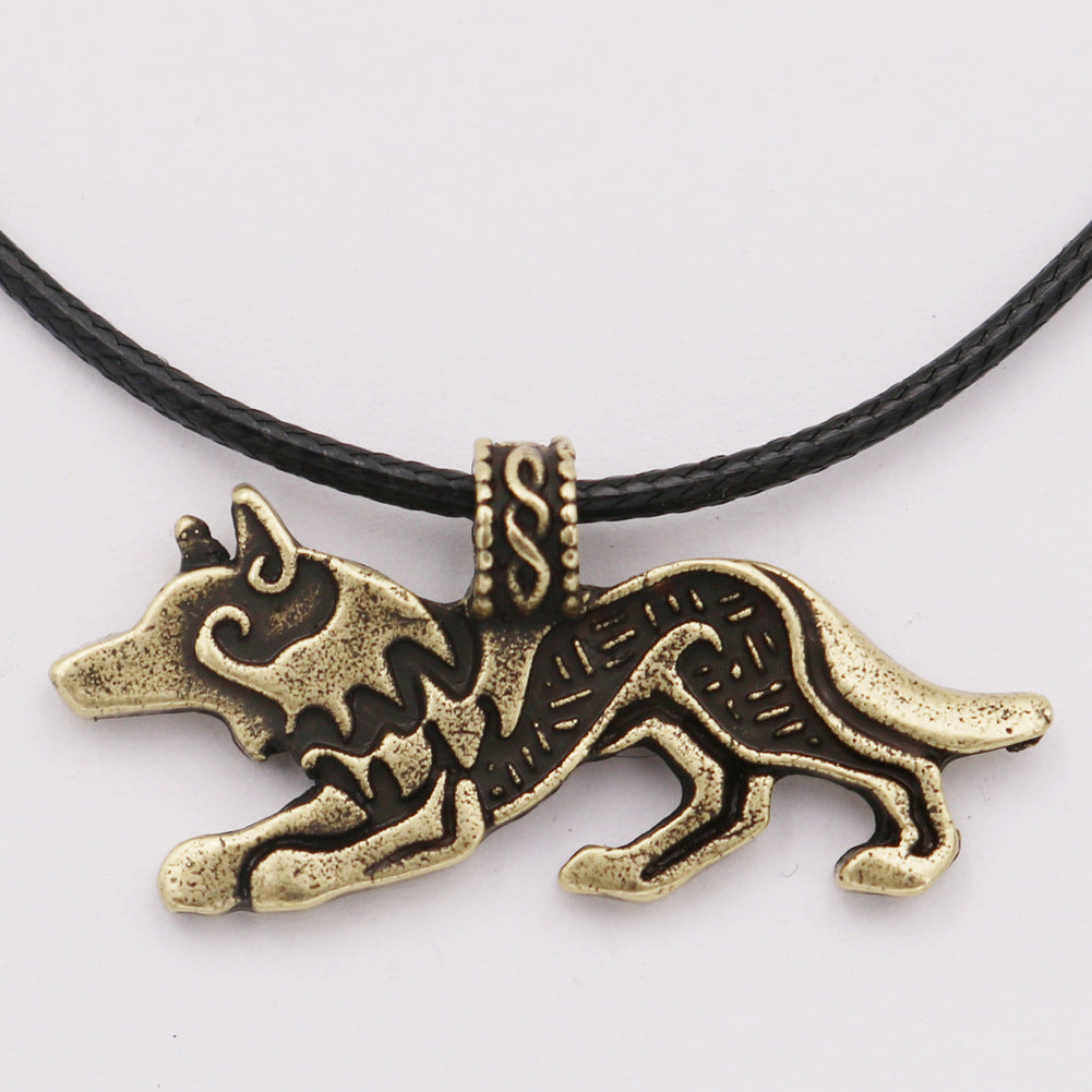 Viking Wolf Metal Necklace with Nordic Tassel Detail for Men