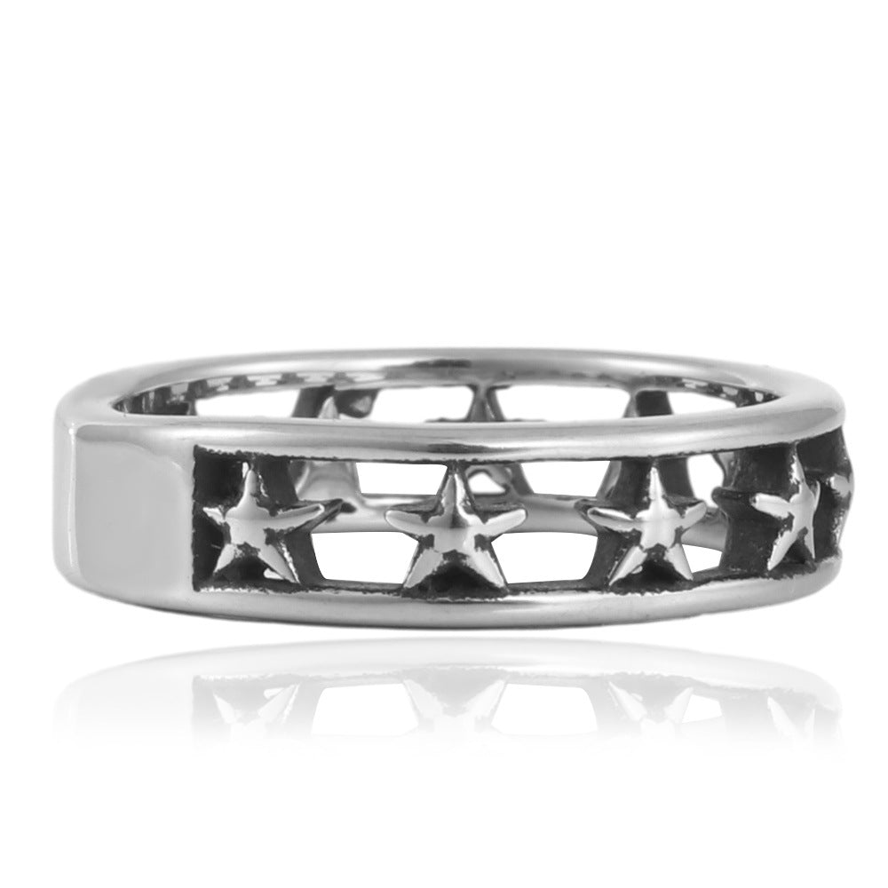 Trendy Retro Titanium Steel Men's Hollow Five-Pointed Star Ring - Personalized Accessories