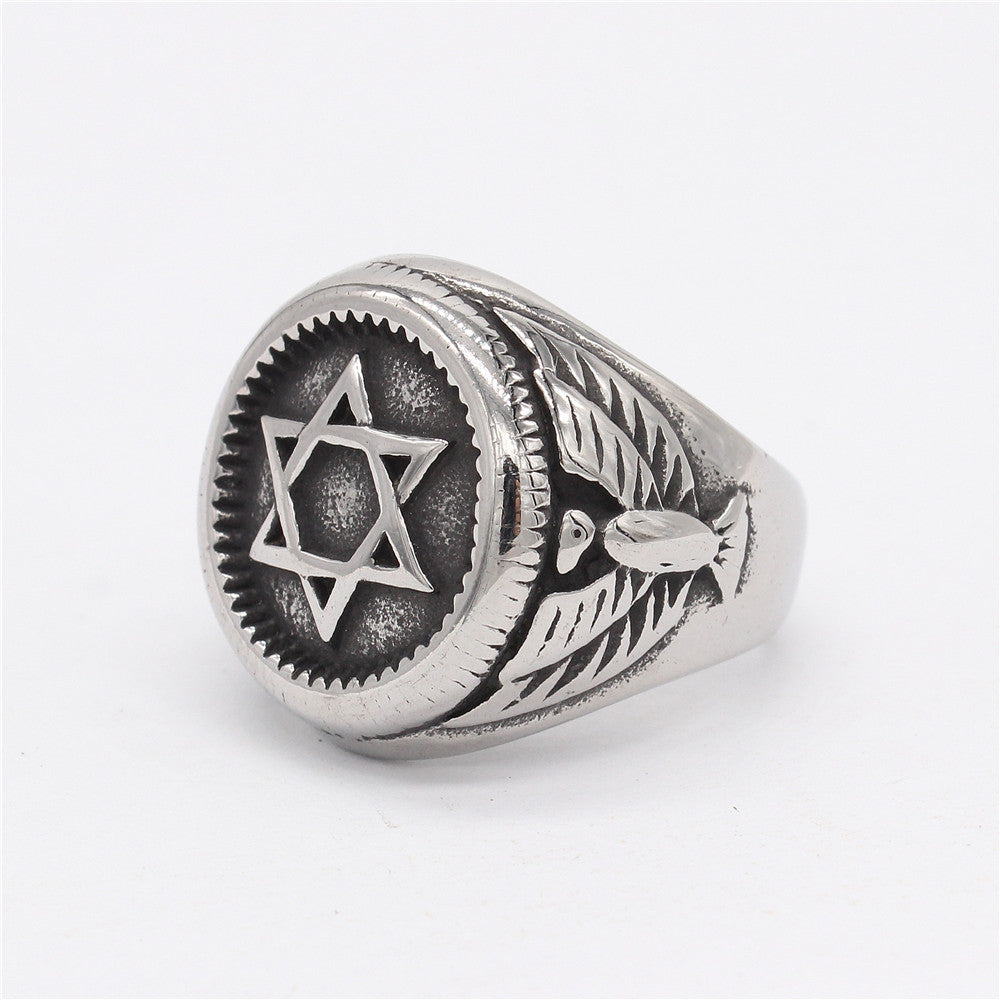 Personalized Retro Six Star Eagle Titanium Steel Ring for Men