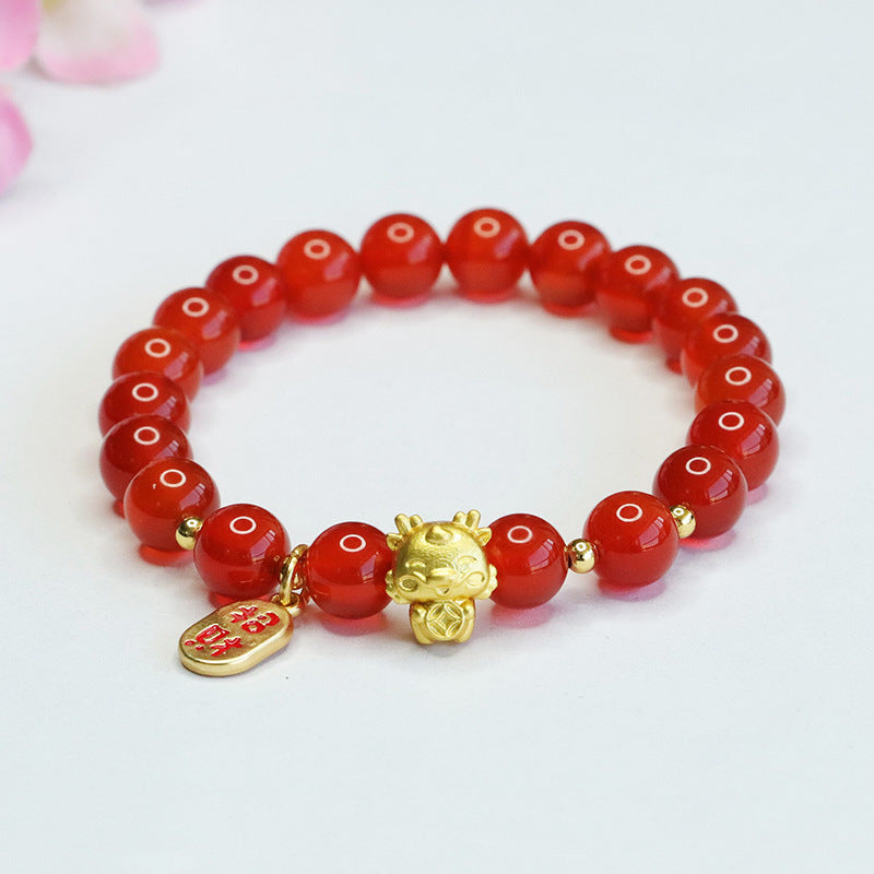 Dragon Zodiac Red Agate Bracelet for Prosperity and Luck