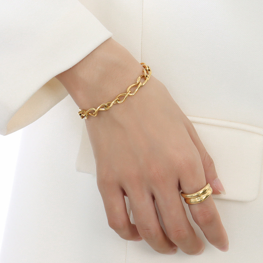 Gold Geometric Thick Chain Bracelet - Stylish Titanium Steel Design