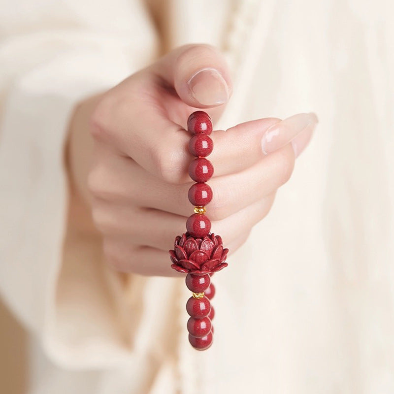 Cinnabar Lotus Sterling Silver Bracelet