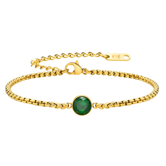 Stainless Steel Women's Niche Fashion Round Emerald Bracelet Gold