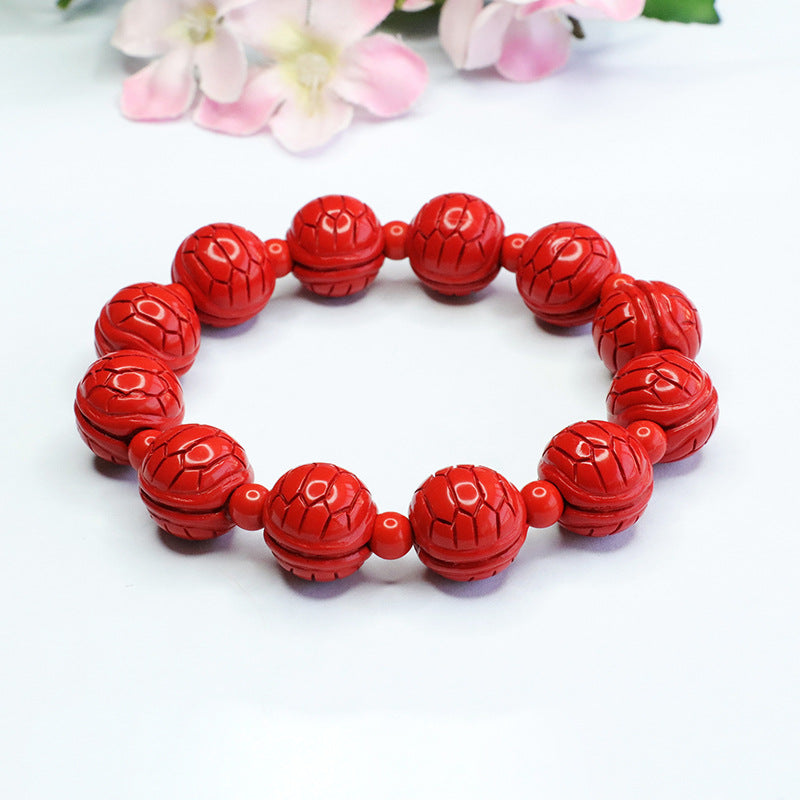 Red Sand Cinnabar Stone Sterling Silver Bracelet