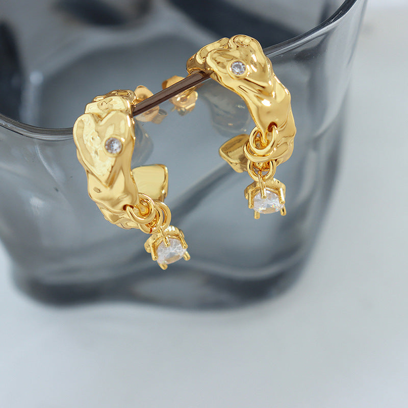 Exquisite Rhinestone Brass Earrings with Irregular Shape - Women's Unique Jewelry