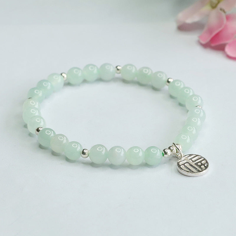 Fortune's Favor A-grade Jade Bracelet in Sterling Silver