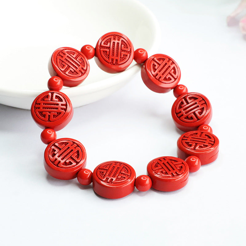 Double Happiness Red Sand Sterling Silver Bracelet