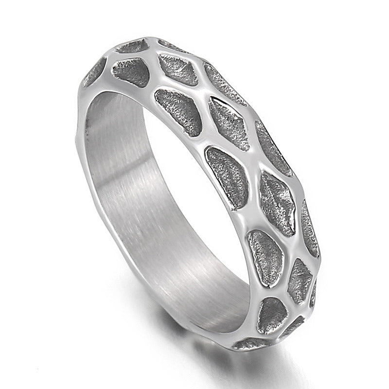 Trendy Irregular Wave Men's Titanium Steel Ring - Wholesale European and American Creative Design