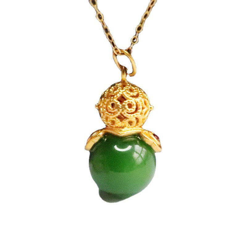 Jade Gourd Pendant Necklace with Sterling Silver Chain