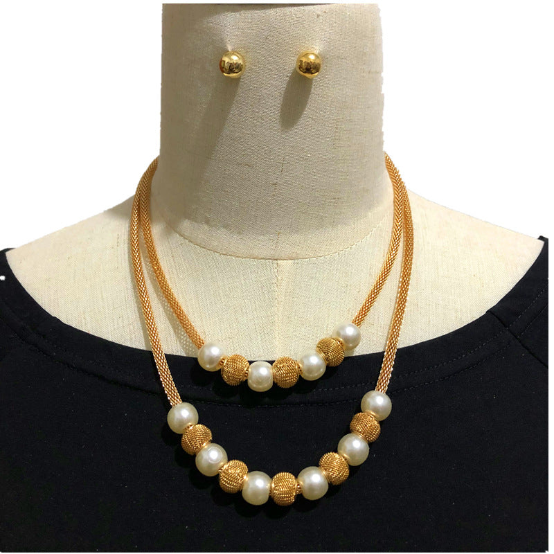 Chic Pearl Necklace and Earring Set with Ball Detail