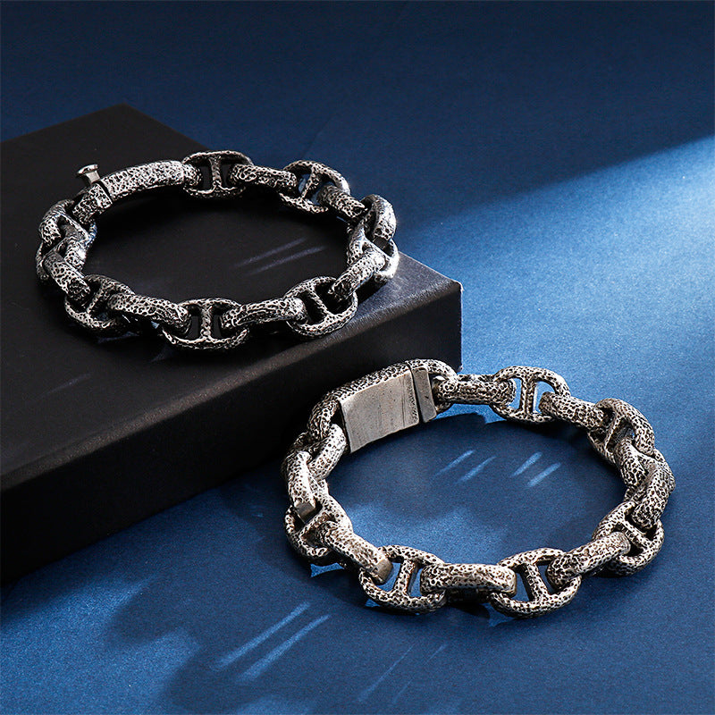 Vintage-Inspired Stainless Steel Men's Bracelet with Japanese Characters in Titanium Steel