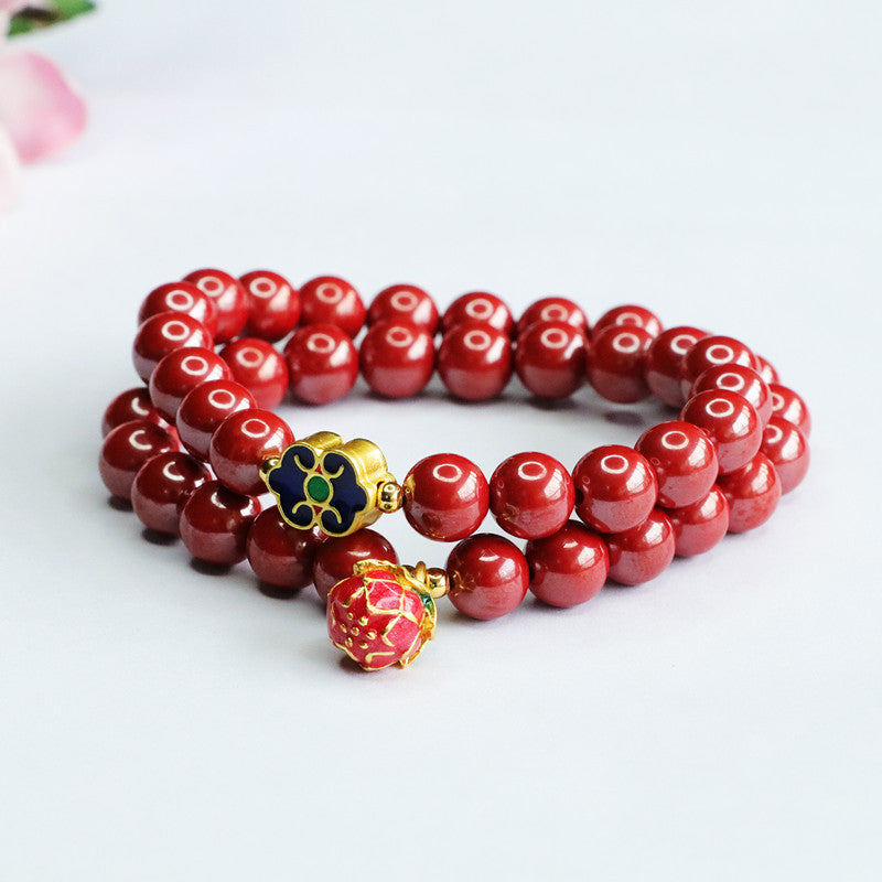 Emperor's Blessing Cinnabar Lotus Sterling Silver Bracelet