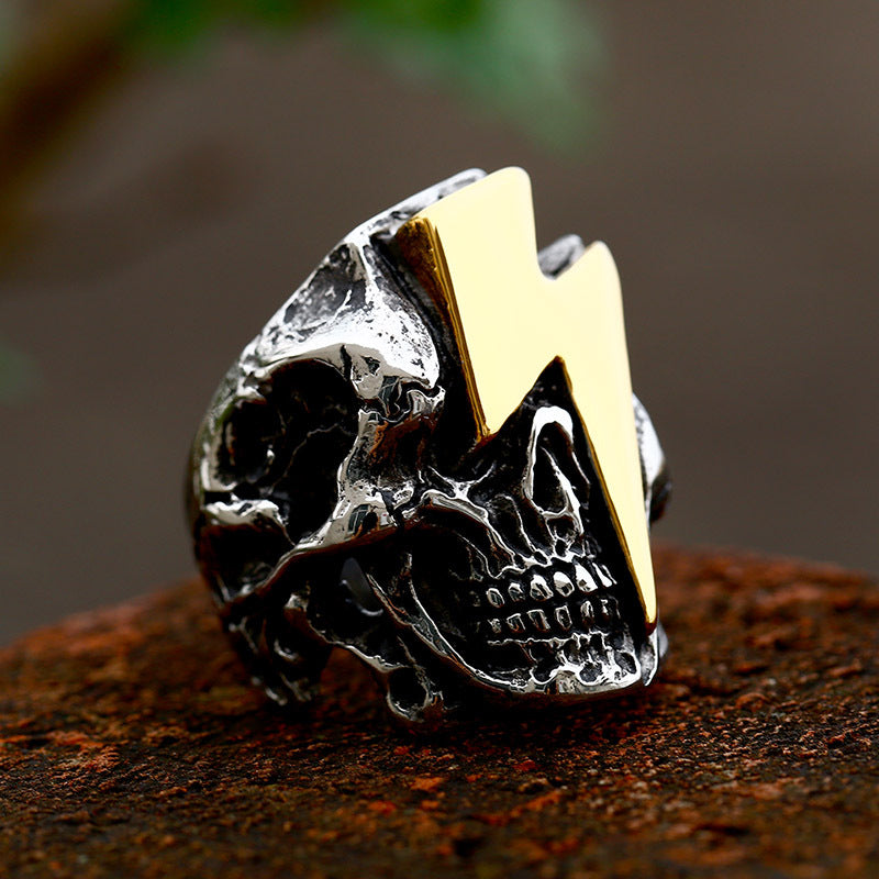 Trendy Punk Skull Ring and Retro Lightning Ring for Men - Titanium Steel Hand Jewelry