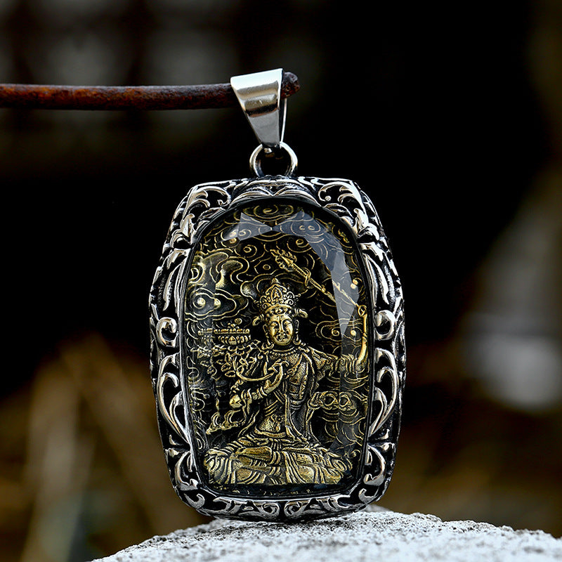 Vintage-Inspired Titanium Steel Guanyin Bodhisattva Pendant for Men - Wholesale Stainless Steel Glass Accessories