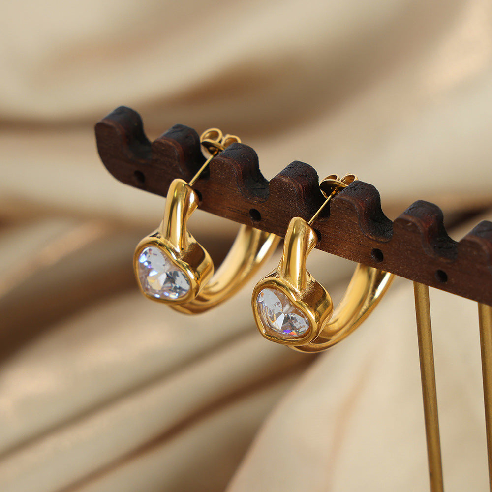 Golden Heart Zircon Earrings - Trendy Titanium Design