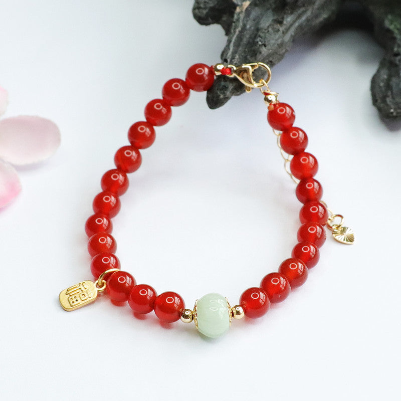 Red Agate and Jade Fortune's Favor Sterling Silver Bracelet