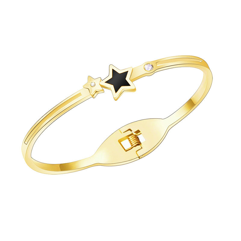 Korean-Inspired Five-Pointed Star Spring Bracelet in Titanium Steel with 18K Gold Plating