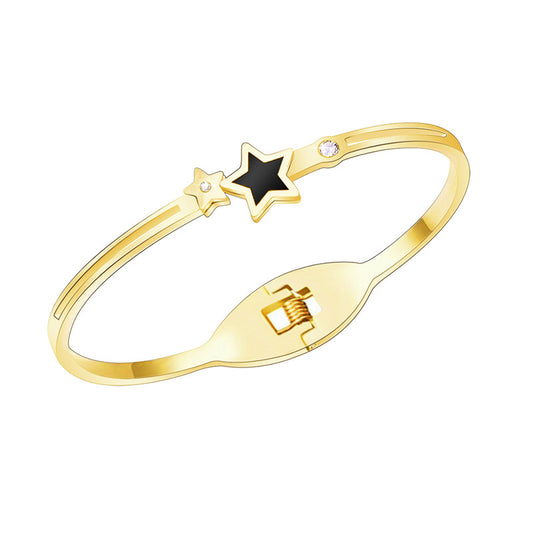 Korean-Inspired Five-Pointed Star Spring Bracelet in Titanium Steel with 18K Gold Plating