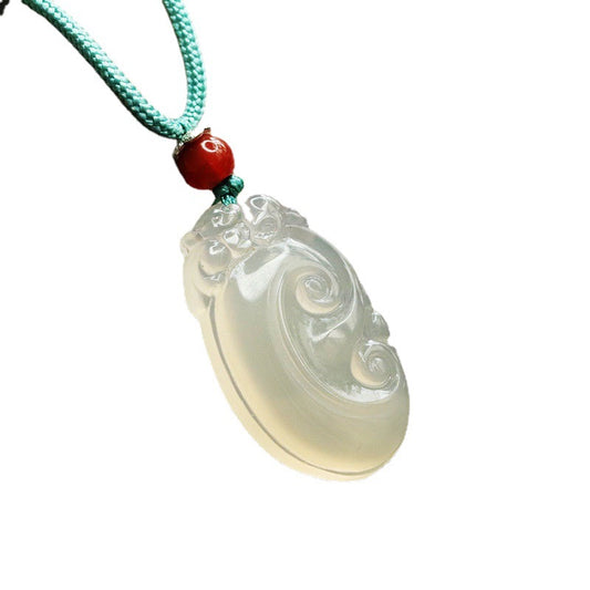 Brazil Ice White Chalcedony Ruyi Pendant Jewelry