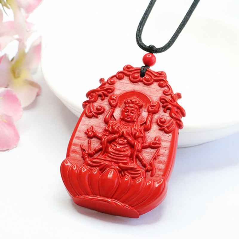 Red Sand Lotus Guanyin Sterling Silver Pendant