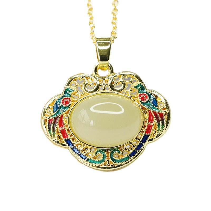 China-Chic Enamel Jade Ruyi Lock Pendant by Planderful